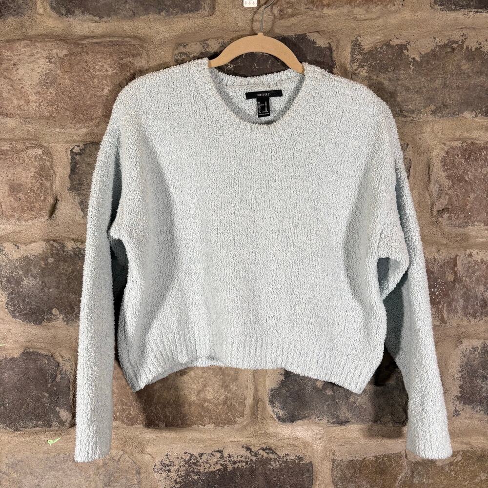 Forever 21 Sweater Woman's Medium Light Blue Fuzzy Warm Winter Pastel Coastal
